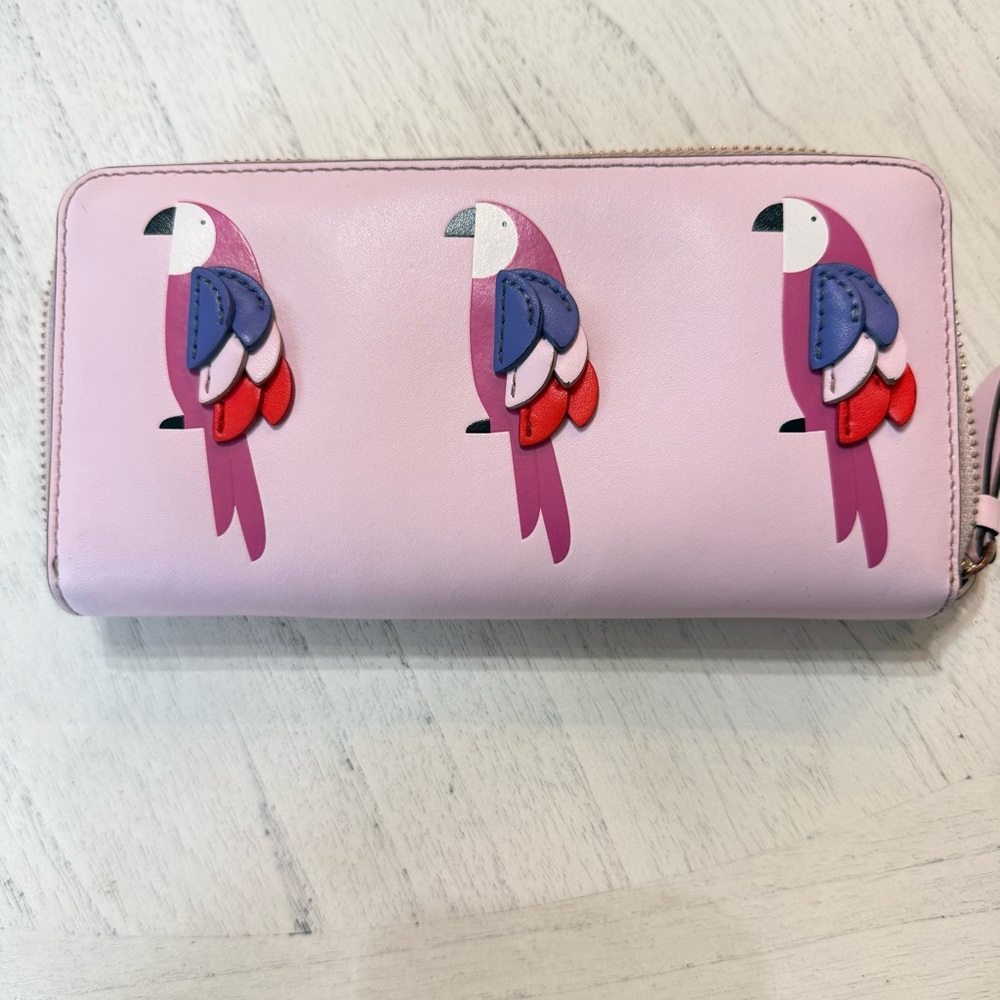 Kate Spade Pink Parrot Flock Party Large Continental Zip Around Wallet - Picture 6 of 14